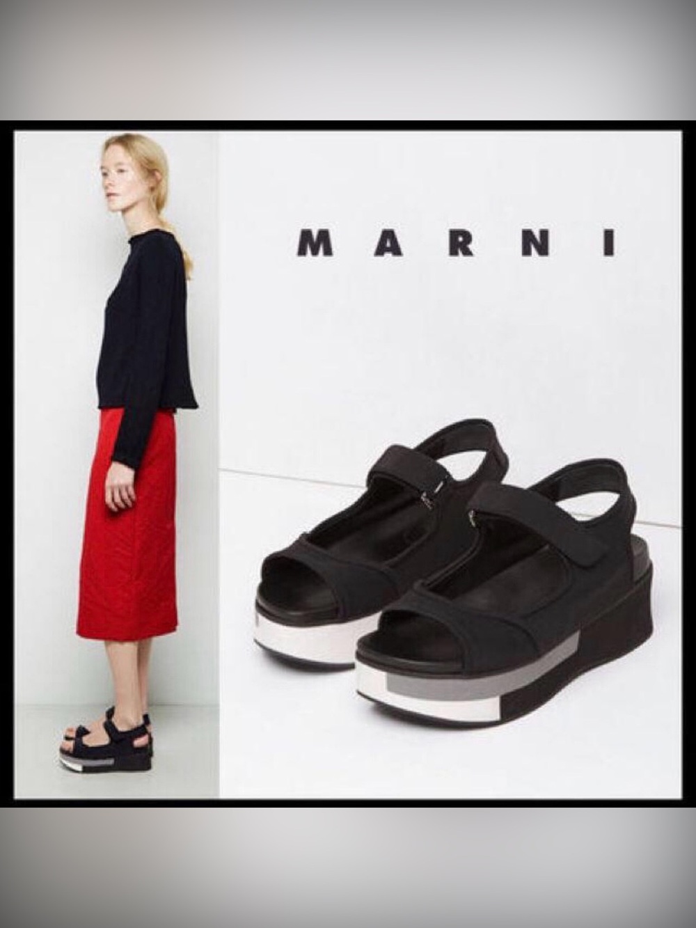 Marni Straps Color-Blocked Neoprene Platform Sandals Black/Gray Size 38/7 Women